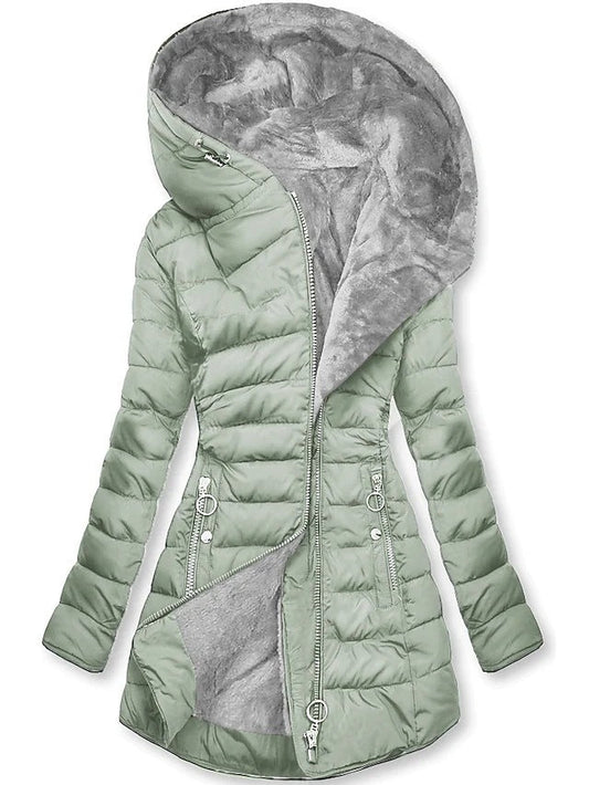 Leona | Warmer Damen-Plüschmantel mit Kapuze im eleganten Winterlook