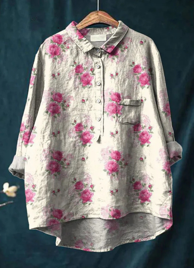 Isabelle | Bluse aus Leinen mit Blumendruck-Design