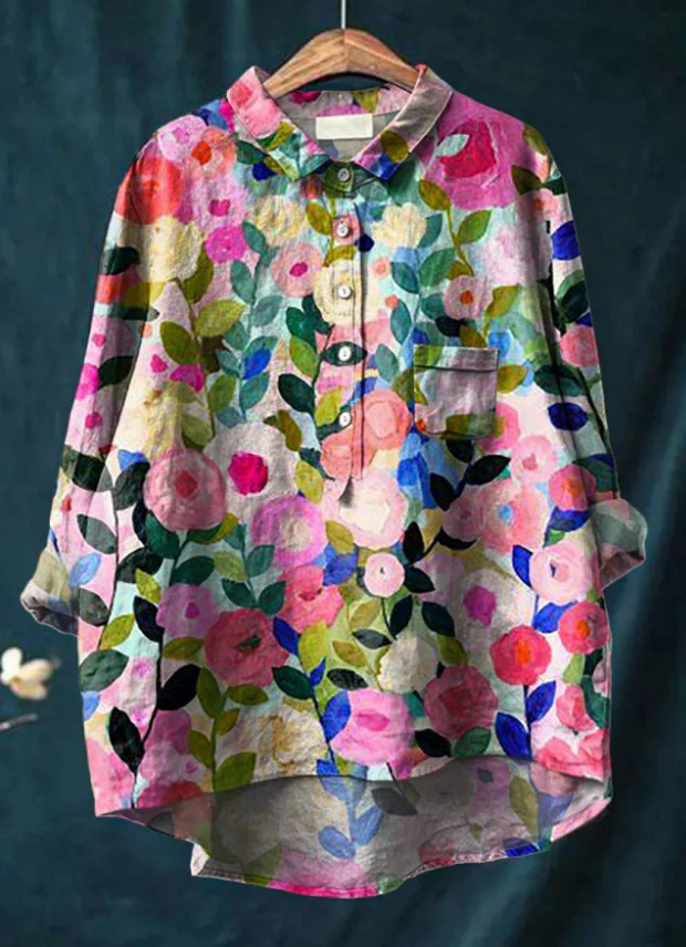 Isabelle | Bluse aus Leinen mit Blumendruck-Design
