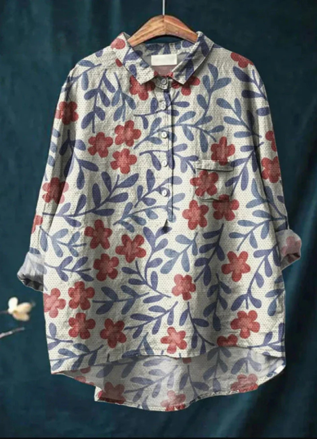 Isabelle | Bluse aus Leinen mit Blumendruck-Design