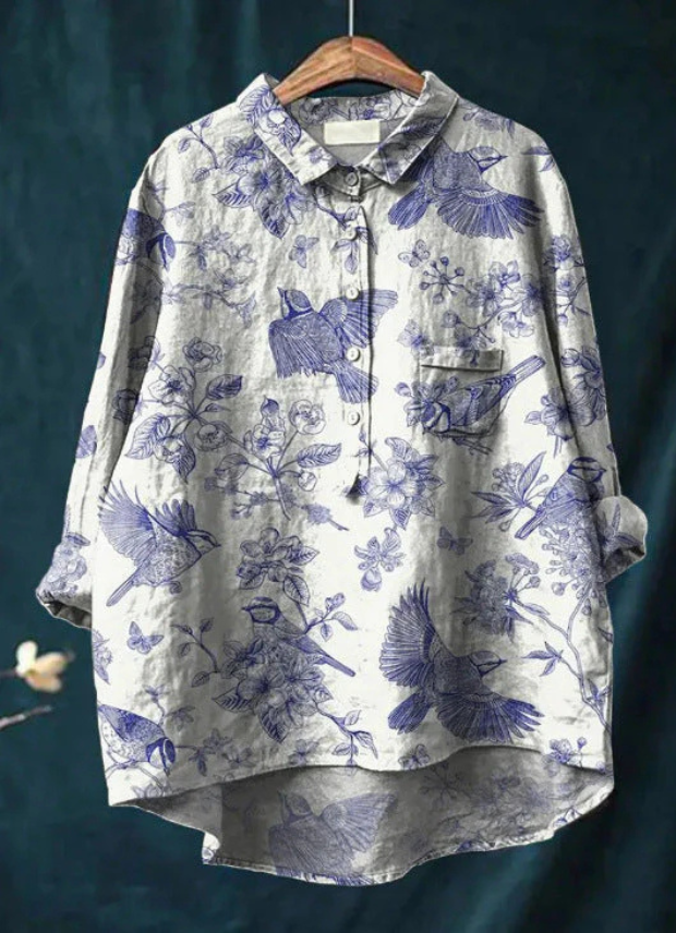 Isabelle | Bluse aus Leinen mit Blumendruck-Design