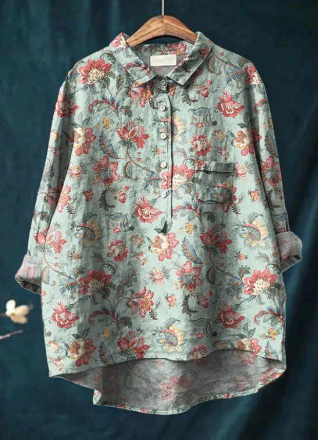 Isabelle | Bluse aus Leinen mit Blumendruck-Design