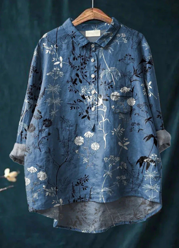 Isabelle | Bluse aus Leinen mit Blumendruck-Design