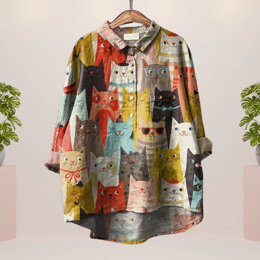 LEONA | Kunstshirt mit auffälligem Druckdesign