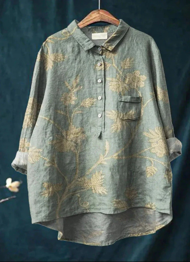 Isabelle | Bluse aus Leinen mit Blumendruck-Design