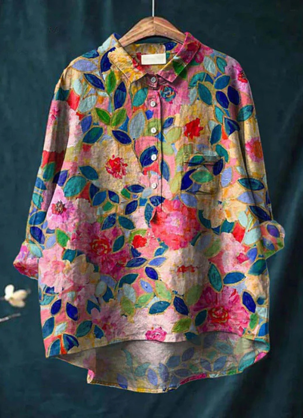Isabelle | Bluse aus Leinen mit Blumendruck-Design