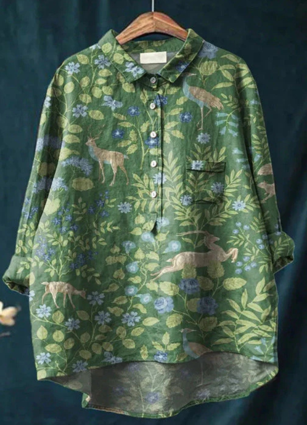 Isabelle | Bluse aus Leinen mit Blumendruck-Design