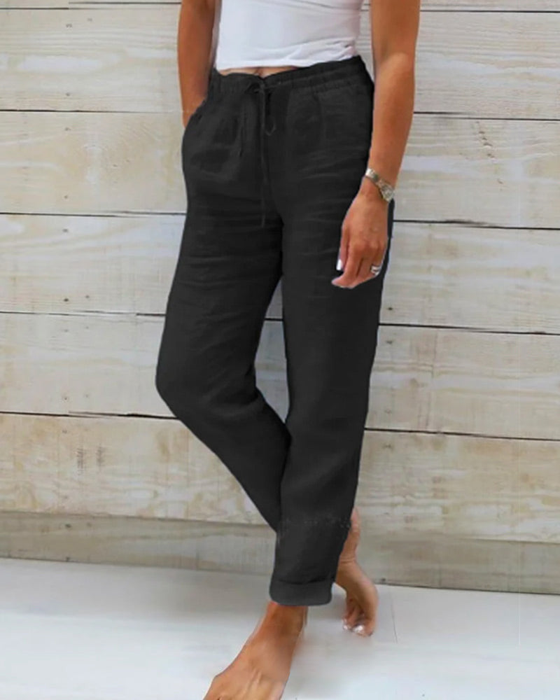 Harper | Women’s Casual Cotton Linen Pants with Elastic