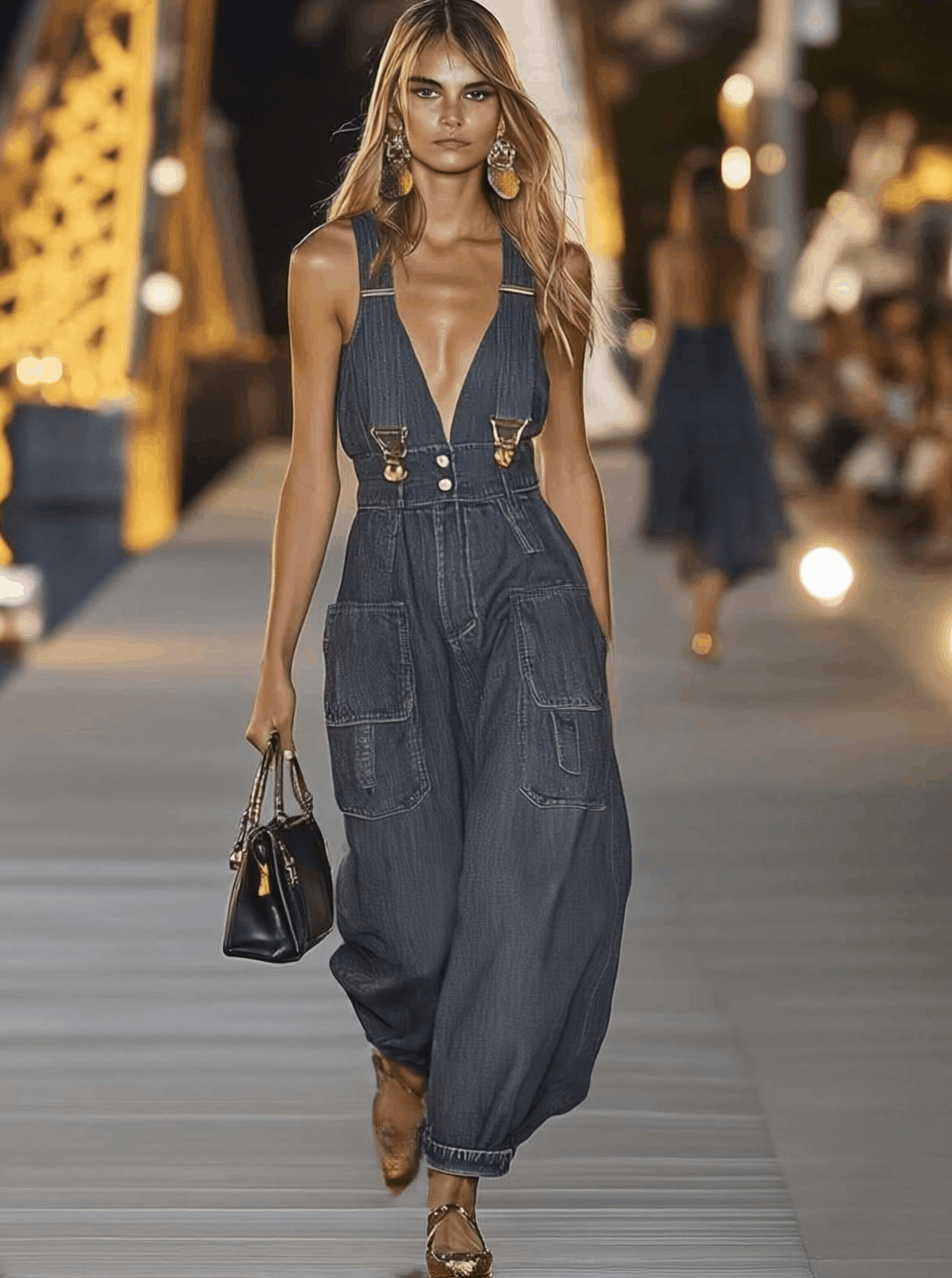 Hazel | This Chic V-Neck Denim Suspender Jumpsuit