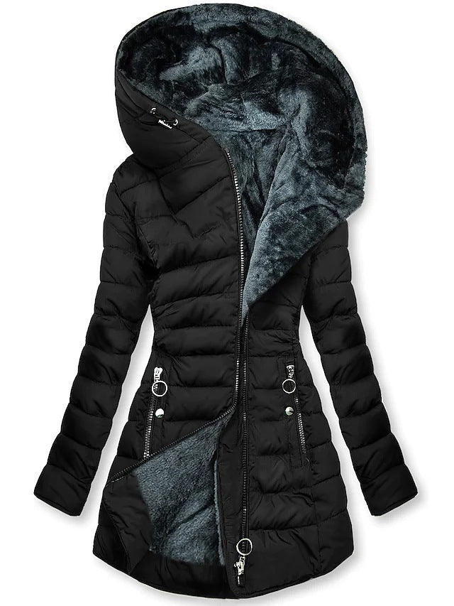 Leona | Warmer Damen-Plüschmantel mit Kapuze im eleganten Winterlook