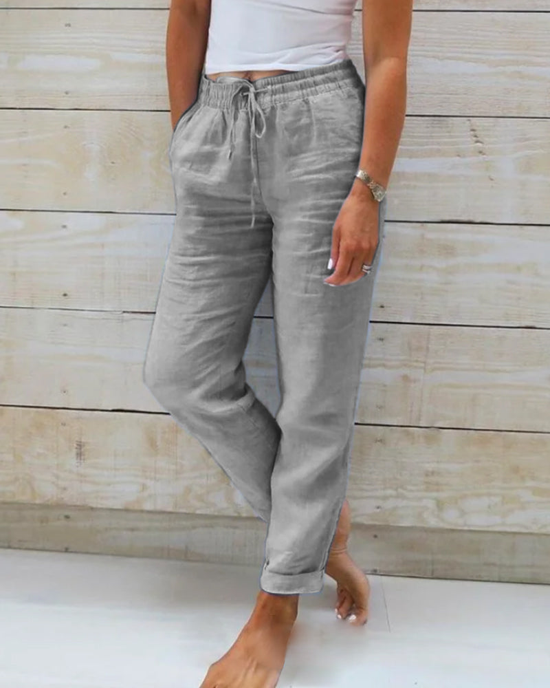 Harper | Women’s Casual Cotton Linen Pants with Elastic