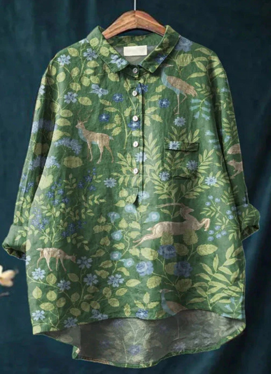 Isabelle | Bluse aus Leinen mit Blumendruck-Design