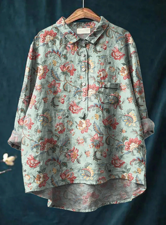 Isabella | Cotton Linen Top with Stylish Floral Design