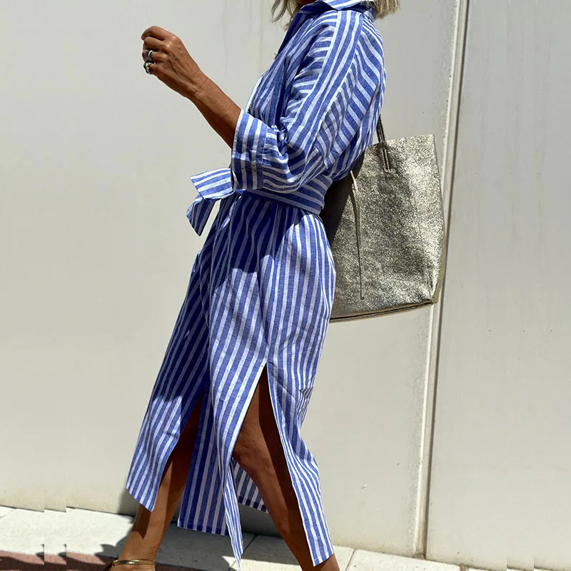 Aria | This Modern Shirt Dress with Classic Stripes