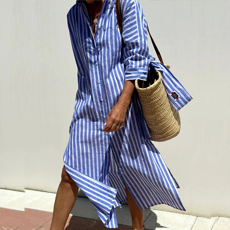 Aria | This Modern Shirt Dress with Classic Stripes