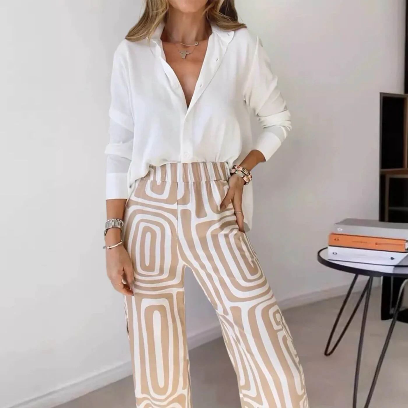 Clara | This Casual Blouse and Pants Set with Belted Look