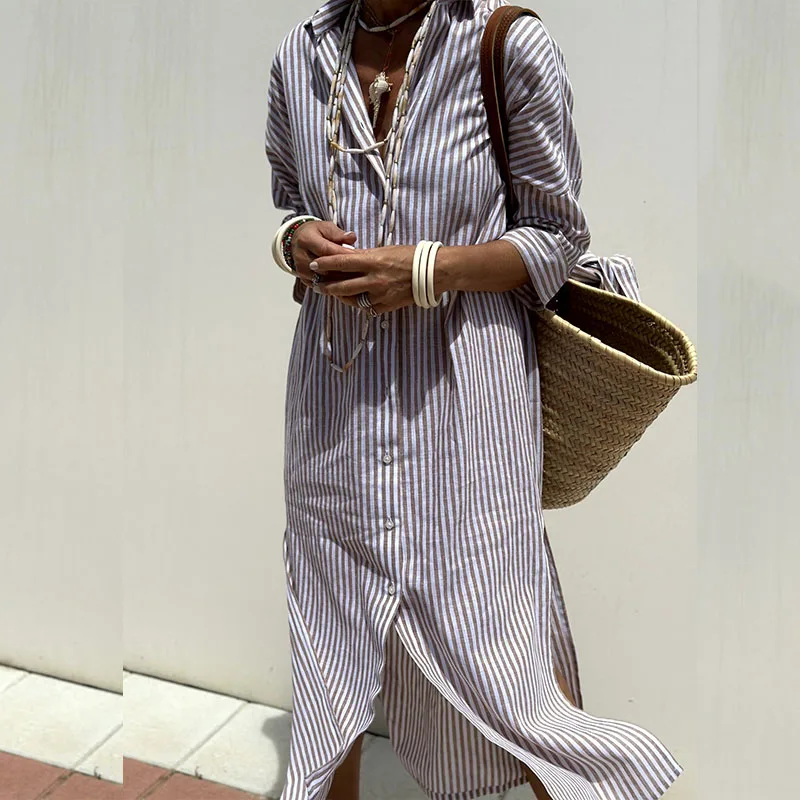 Aria | This Modern Shirt Dress with Classic Stripes