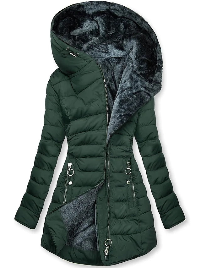Leona | Warmer Damen-Plüschmantel mit Kapuze im eleganten Winterlook