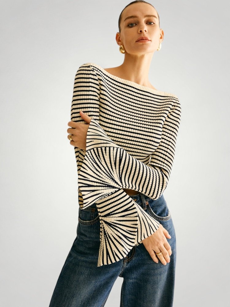 Luna | This Stylish Striped Shoulder Sweater for Women