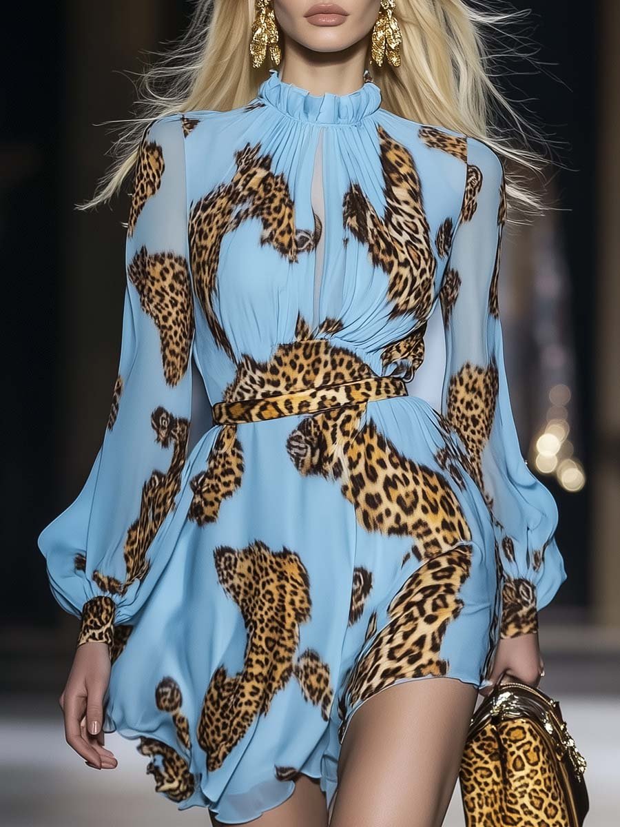 Elena | This Leopard Print Chiffon Mini Dress